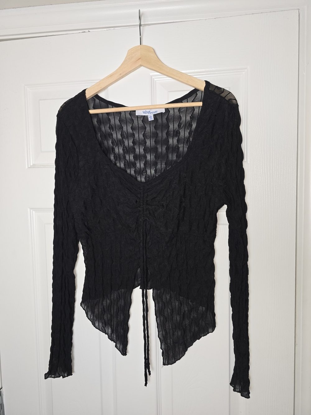 Velvet Moon Y2K Whimsigoth Black Textured Long Sleeve Top Size XL